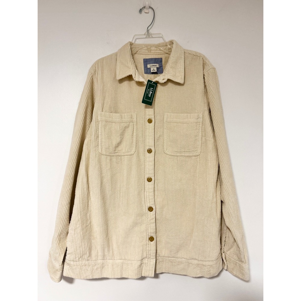 LL Bean Womens Comfort Cord Relaxed Shirt Pale Khaki Corduroy 510773 Medium NWT